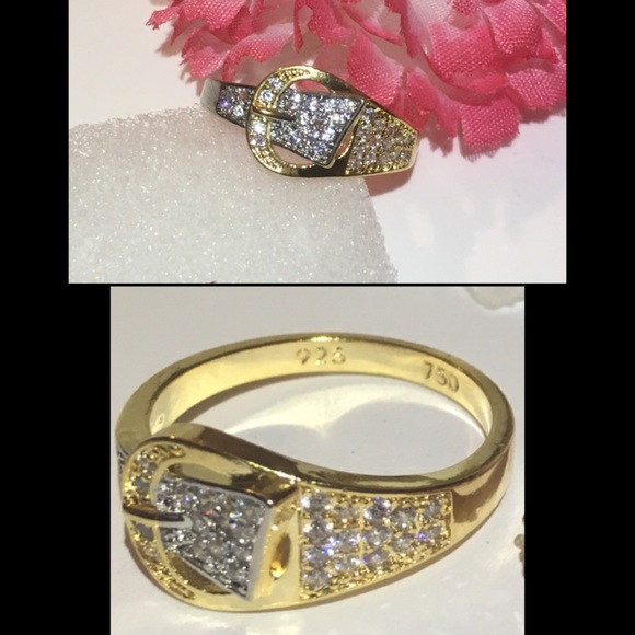 Stylish Two Tone Micro Paved Belt Buckle Band Ring - Picture 3 of 4